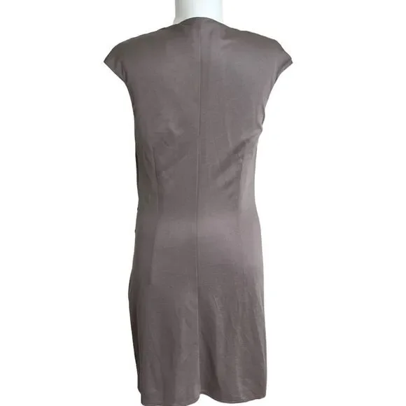 Karen Millen Taupe Brown Cap Sleeve Sheath Dress Size 8 EU 40 Faux Wrap - Picture 3 of 10